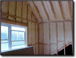 Foam insulation in wall space and roof structure.